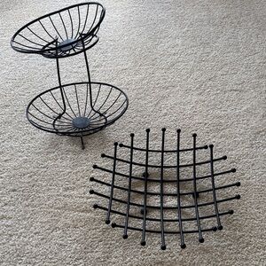 Black Metal Wire Fruit Basket Set of Two